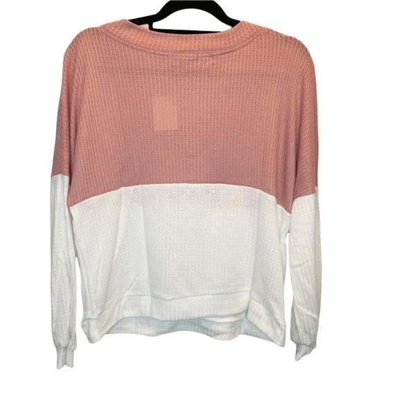 CENY Rose White Colorblock Waffle Knit Pullover V-Neck Sweater Medium NWT - Picture 6 of 6